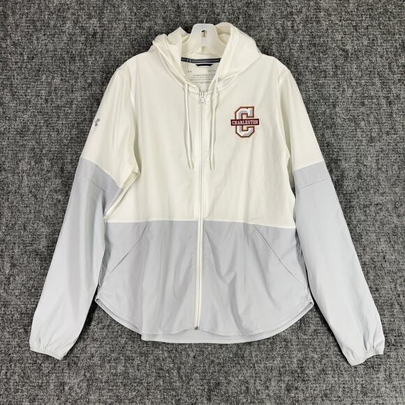 Under Armour Jacket Womens Large White Squad Warm Up Workout‎ Gym Zip Up Vented - Picture 1 of 9